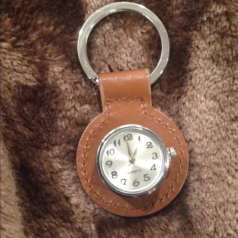 Leather key chain with watch